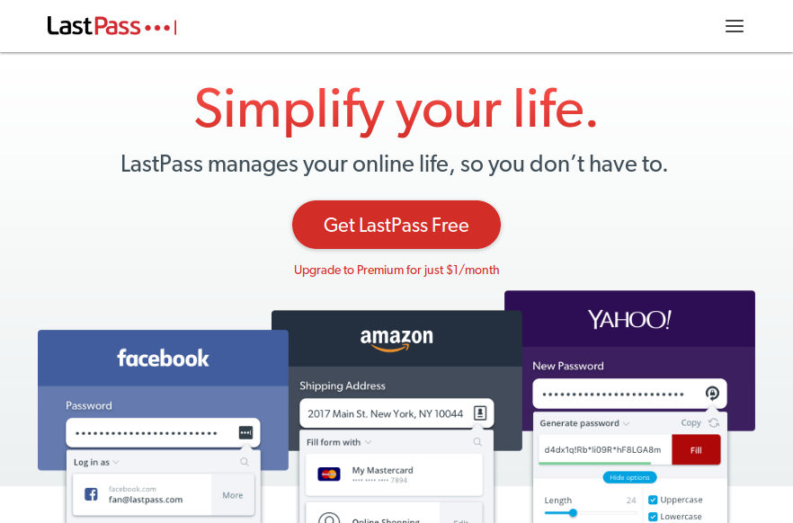 Link to LastPass password manager's homepage.