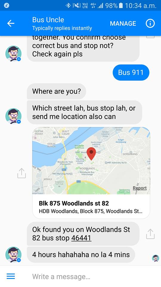 Link to the Facebook Messager chatbot SG Bus Uncle
